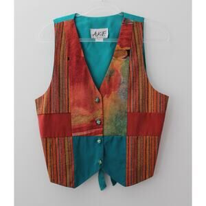 A.K.F. New York Womens Vintage Vest Green/Orange Size Small Pre-Owned